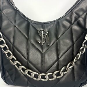 Steve Madden Black Quilted Hobo Bag Silver Chain Accent